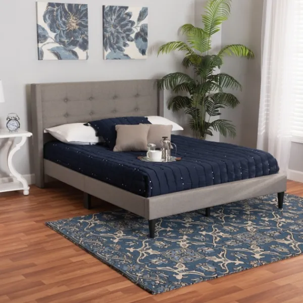 Beds & Headboards-Kirkland's Home Button Tufted Headboard Full Platform Bed Gray