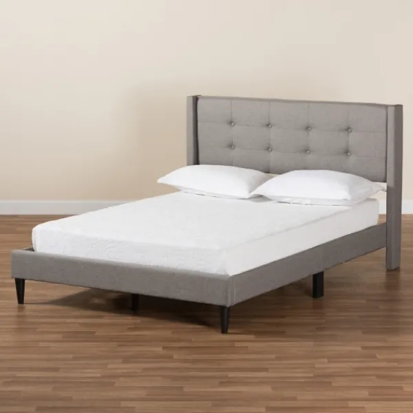 Beds & Headboards-Kirkland's Home Button Tufted Headboard Full Platform Bed Gray