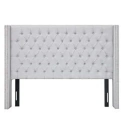 Beds & Headboards-Kirkland's Home Button Tufted Nailhead Trim Queen Headboard Gray