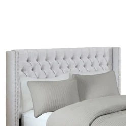 Beds & Headboards-Kirkland's Home Button Tufted Nailhead Trim Queen Headboard Gray