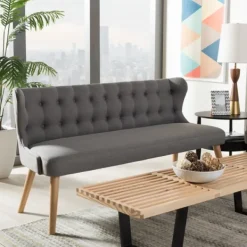 Sofas & Loveseats-Kirkland's Home Button Tufted Splayed Settee Gray