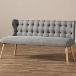 Sofas & Loveseats-Kirkland's Home Button Tufted Splayed Settee Gray
