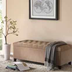 Benches & Ottomans-Kirkland's Home Button Tufted Storage Bench Brown