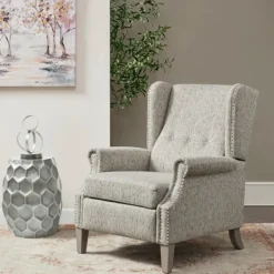 Accent Chairs-Kirkland's Home Button Tufted Upholstered Push Back Recliner Gray