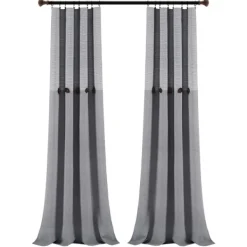 Curtains & Drapes-Kirkland's Home Buttons And Stripes Curtain Panel Set, 84 In. Gray