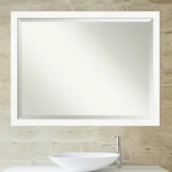Decorative Mirrors-Kirkland's Home Cabinet White Narrow Frame Beveled Mirror