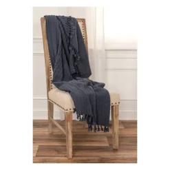 Blankets & Throws-Kirkland's Home Cable Knit Tassel Throw Blue