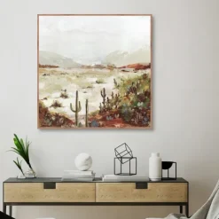 Framed Art-Kirkland's Home Cactus Canyon Western Framed Canvas Art White/Green/Brown