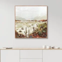 Framed Art-Kirkland's Home Cactus Canyon Western Framed Canvas Art White/Green/Brown