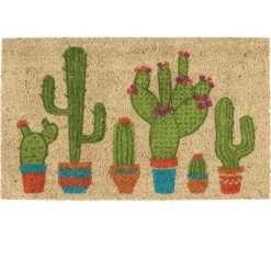Doormats-Kirkland's Home Cactus Family Coir Doormat Tan/Green/Multi