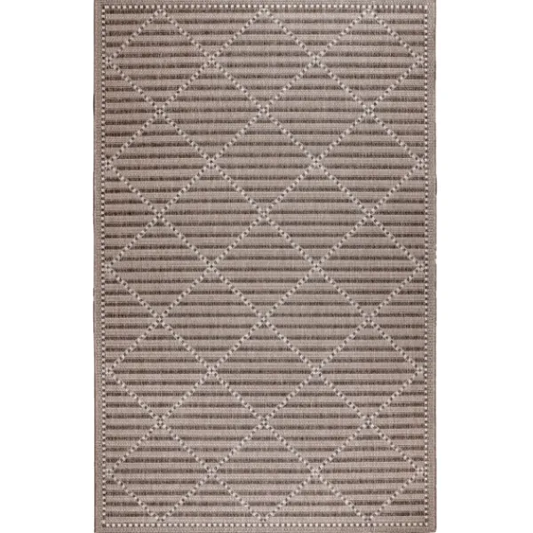 Outdoor Rugs-Kirkland's Home Cafe Geo Lattice Outdoor Area Rug, 4X7 Brown