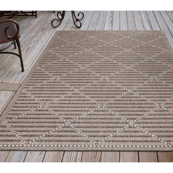 Outdoor Rugs-Kirkland's Home Cafe Geo Lattice Outdoor Area Rug, 4X7 Brown