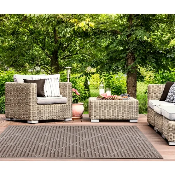 Outdoor Rugs-Kirkland's Home Cafe Geo Lattice Outdoor Area Rug, 4X7 Brown