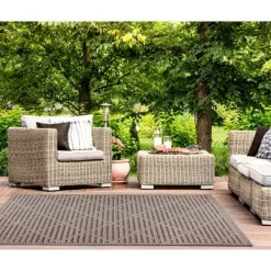 Outdoor Rugs-Kirkland's Home Cafe Geo Lattice Outdoor Area Rug, 6X9 Brown