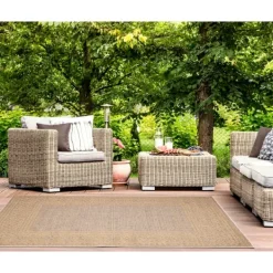 Outdoor Rugs-Kirkland's Home Camel Leopard Border Outdoor Area Rug, 5X7 Tan