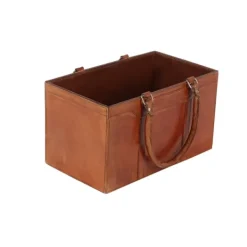 Baskets & Boxes-Kirkland's Home Camel Rustic Leather Magazine Rack Basket Brown
