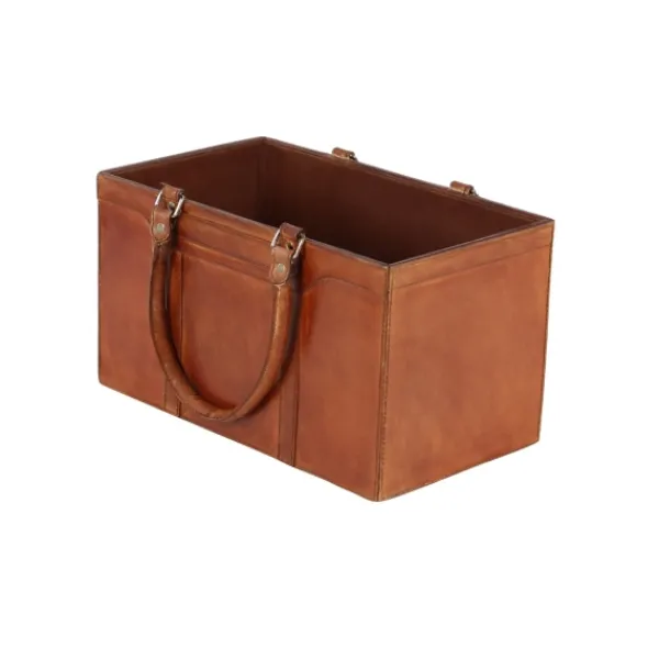 Baskets & Boxes-Kirkland's Home Camel Rustic Leather Magazine Rack Basket Brown