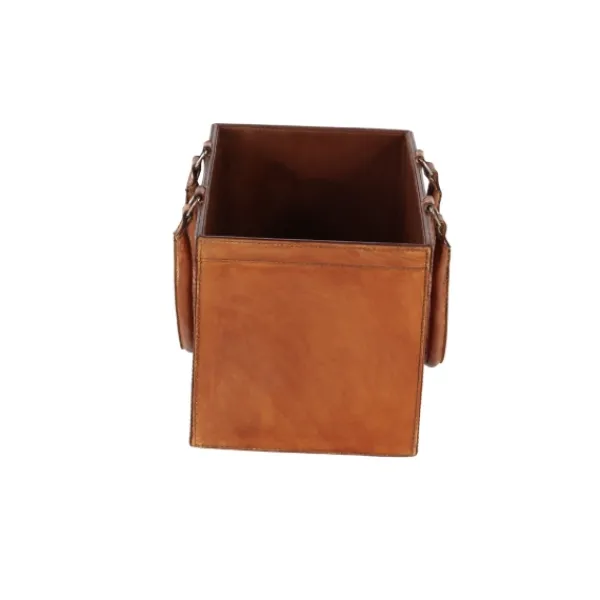 Baskets & Boxes-Kirkland's Home Camel Rustic Leather Magazine Rack Basket Brown