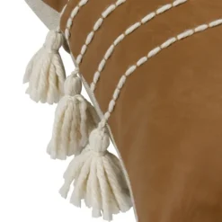 Pillows-Kirkland's Home Camel Vegan Leather Tasseled Lumbar Pillow Tan