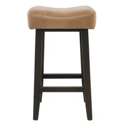 Bar Stools & Counter Height Stools-Kirkland's Home Camel Wood And Leather Backless Stool Tan
