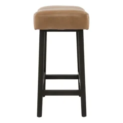 Bar Stools & Counter Height Stools-Kirkland's Home Camel Wood And Leather Backless Stool Tan