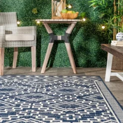 Outdoor Rugs-Kirkland's Home Cammie Blue Moroccan Tribal Outdoor Rug, 5X8 Blue/Gray