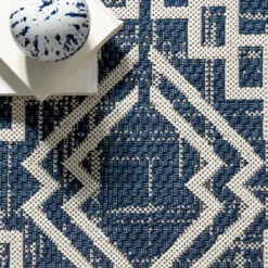 Outdoor Rugs-Kirkland's Home Cammie Blue Moroccan Tribal Outdoor Rug, 5X8 Blue/Gray