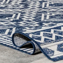 Outdoor Rugs-Kirkland's Home Cammie Blue Moroccan Tribal Outdoor Rug, 5X8 Blue/Gray