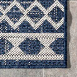 Outdoor Rugs-Kirkland's Home Cammie Blue Moroccan Tribal Outdoor Rug, 5X8 Blue/Gray