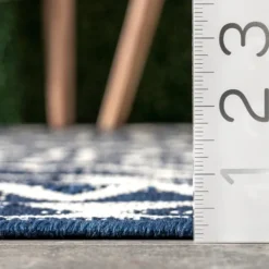 Outdoor Rugs-Kirkland's Home Cammie Blue Moroccan Tribal Outdoor Rug, 5X8 Blue/Gray