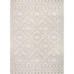 Outdoor Rugs-Kirkland's Home Cammie Gray Moroccan Geometric Outdoor Rug, 5X8 Gray/Ivory