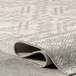 Outdoor Rugs-Kirkland's Home Cammie Gray Moroccan Geometric Outdoor Rug, 5X8 Gray/Ivory