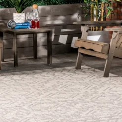 Outdoor Rugs-Kirkland's Home Cammie Gray Moroccan Geometric Outdoor Rug, 5X8 Gray/Ivory