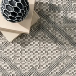 Outdoor Rugs-Kirkland's Home Cammie Gray Moroccan Geometric Outdoor Rug, 5X8 Gray/Ivory