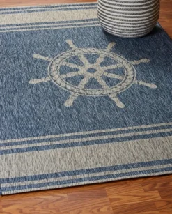 Outdoor Rugs-Kirkland's Home Captiva Nautical Helm Outdoor Area Rug, 5X7 Blue/Gray