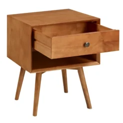 Nightstands-Kirkland's Home Caramel 1-Drawer Mid Century Nightstand Brown
