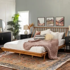 Beds & Headboards-Kirkland's Home Caramel Mid-Century Modern Platform King Bed Frame Brown