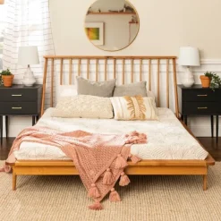 Beds & Headboards-Kirkland's Home Caramel Mid-Century Modern Queen Bed Frame Brown
