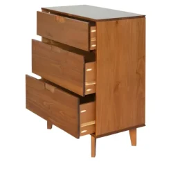 Dressers & Chests-Kirkland's Home Caramel Mid-Century Modern 3-Drawer Wood Chest Brown