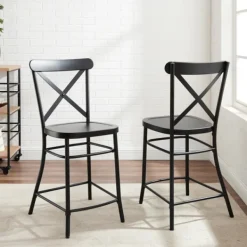 Bar Stools & Counter Height Stools-Kirkland's Home Caroline X-Back Counter Stools, Set Of 2 Black