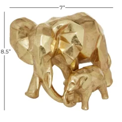 Statues & Figurines-Kirkland's Home Carved Elephant Family Statue Gold