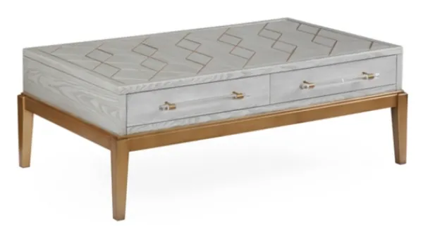 Coffee Tables-Kirkland's Home Carved Graphite And Gold 2-Drawer Coffee Table Gray