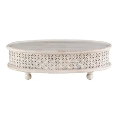 Coffee Tables-Kirkland's Home Carved Lattice Wood Oval Coffee Table White