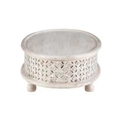 Coffee Tables-Kirkland's Home Carved Lattice Wood Oval Coffee Table White