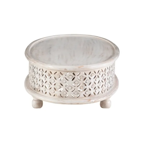 Coffee Tables-Kirkland's Home Carved Lattice Wood Oval Coffee Table White