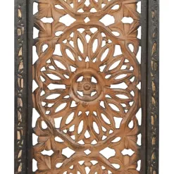 Wall Plaques-Kirkland's Home Carved Mahogany 2-Pc. Floral Motif Plaque Set Brown/Black/Gold