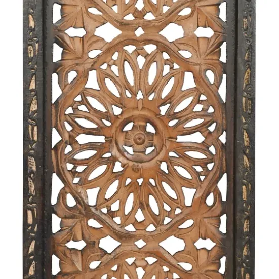 Wall Plaques-Kirkland's Home Carved Mahogany 2-Pc. Floral Motif Plaque Set Brown/Black/Gold