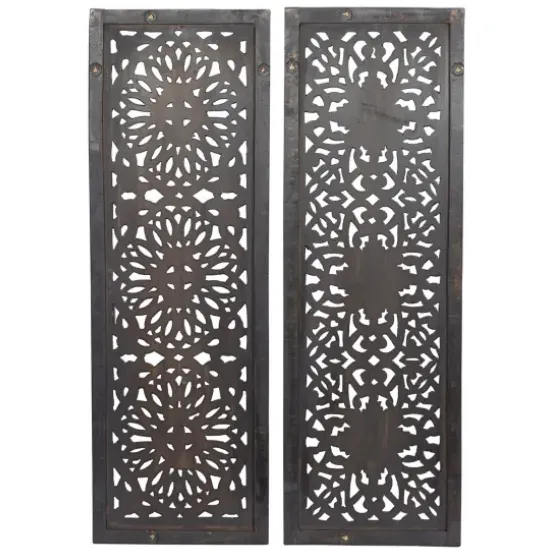 Wall Plaques-Kirkland's Home Carved Mahogany 2-Pc. Floral Motif Plaque Set Brown/Black/Gold