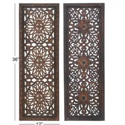 Wall Plaques-Kirkland's Home Carved Mahogany 2-Pc. Floral Motif Plaque Set Brown/Black/Gold