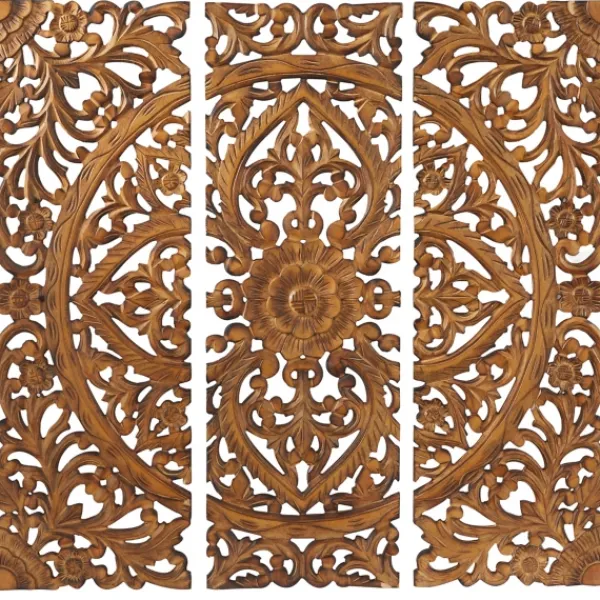 Wall Plaques-Kirkland's Home Carved Mahogany 3-Pc. Triptych Wall Panels Gold
